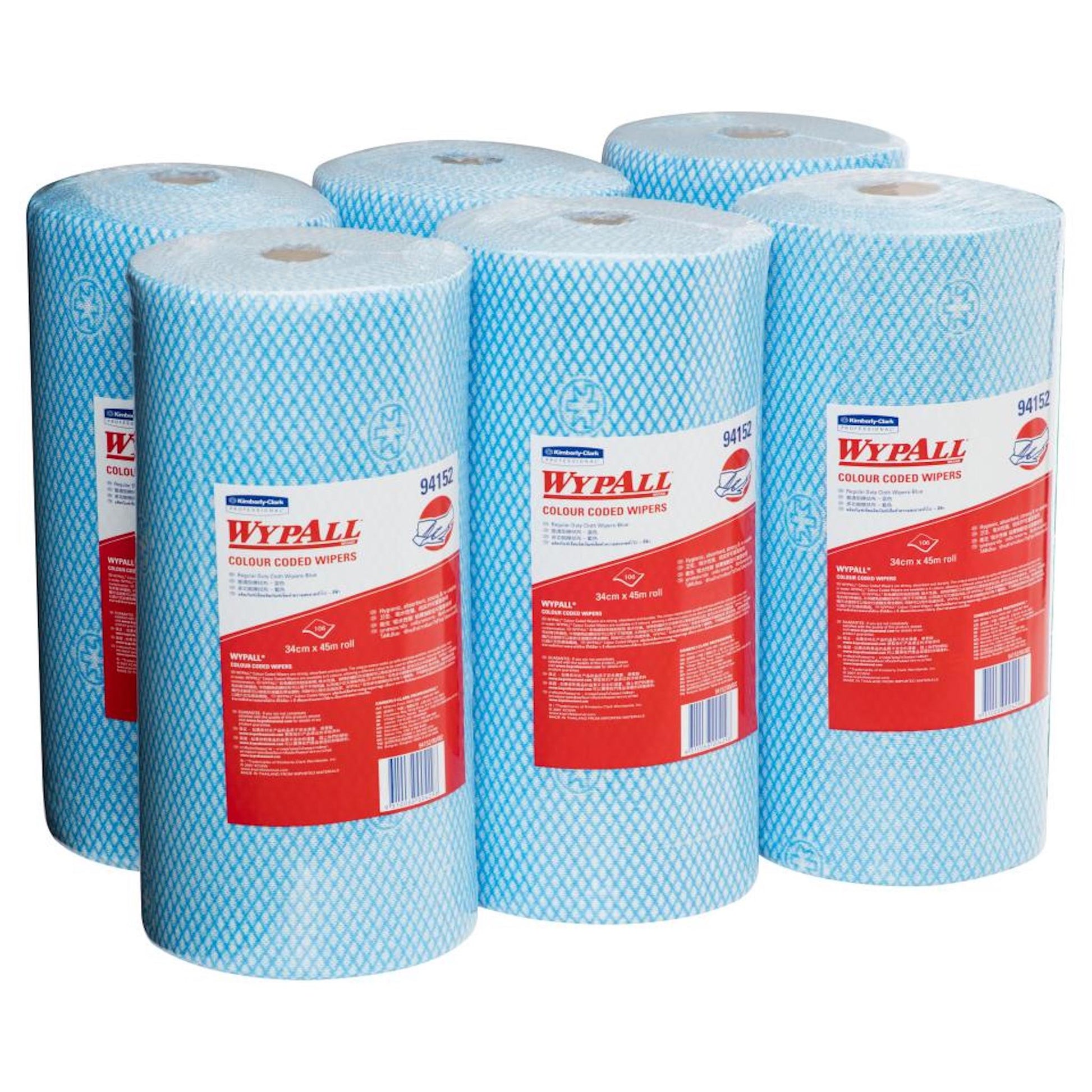 Wypall 94152 Mulitipurpose Wipe Roll 34cm x 45m Blue Colour Coded - Carton (6 x 106pc Roll)