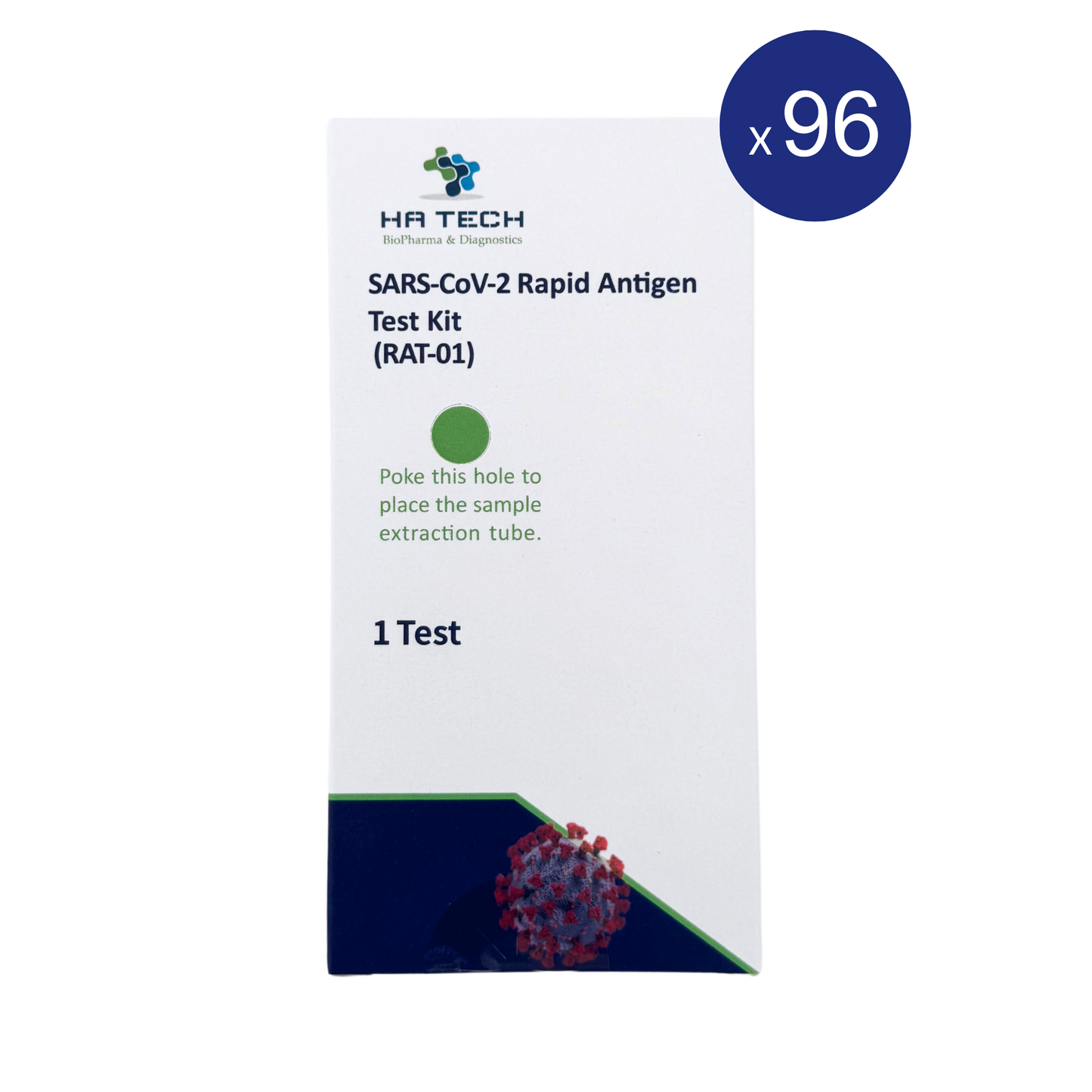 HA Tech SARS-CoV-2 Rapid Antigen Test Carton - Single pack  x 96 (96pc)