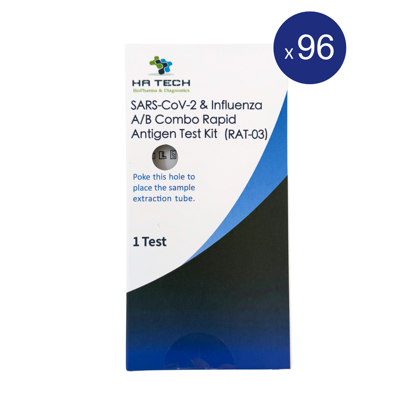 HA Tech SARS-CoV-2 & Influenza A/B Combo Rapid Test Carton - Single Pack x 96 (96pc)