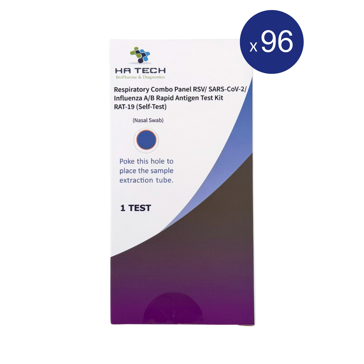 HA Tech RSV, SARS-CoV-2 & Influenza A/B Combo Rapid Antigen Test Kit Carton - Single Pack x 96 (96pc)