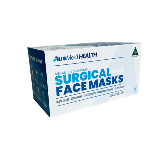 AusMed Surgical Face Masks (Australian Made) Premium 4x Ply Level 3 - Box (50pc)