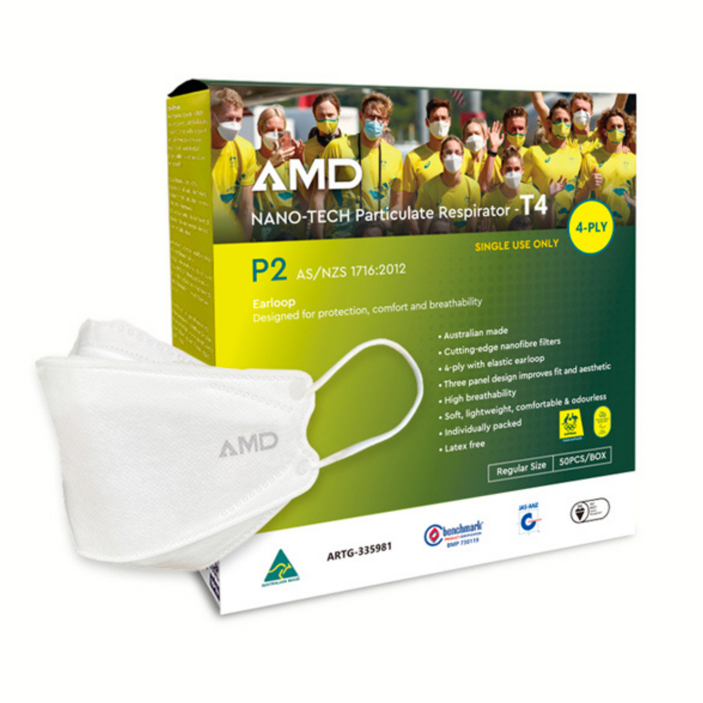 AMD P 2 Respirator Nano-tech Mask, 4-layer (T4)-Ear loops EP24 - S-M - White - Box (50pc)