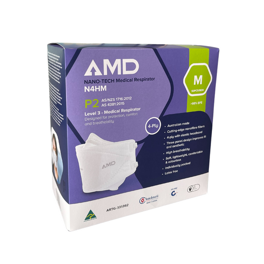 AMD P2 Nano-tech Respirator Mask, 4-layer - Head Bands N4HM - Med - White - Box (50pc)