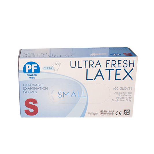 Ultra Fresh Latex Clear Powdered Disposable Gloves Premium Weight - S Box (100pc)