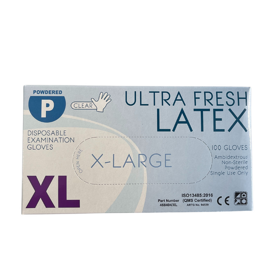 Ultra Fresh Latex Clear Powdered Disposable Gloves Premium Weight - XL Box (100pc)