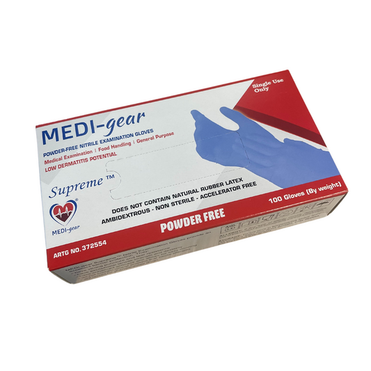 Medi-GEAR Powder Free Nitrile Examination Low Dermatitis Potential Gloves M - Box (100pc)