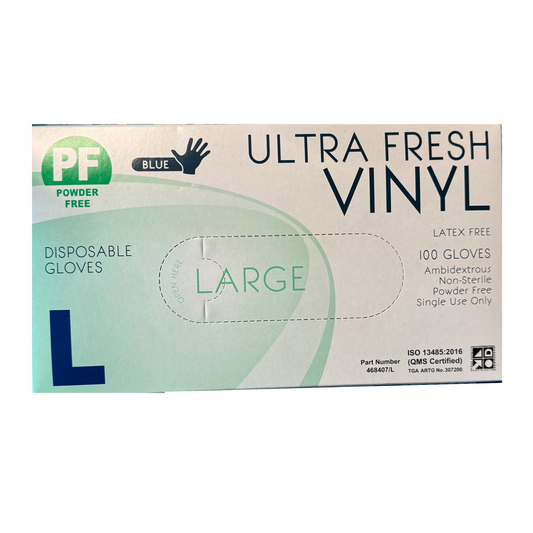 Ultra Fresh Vinyl Gloves Powder Free Blue L - Carton (1000pc)