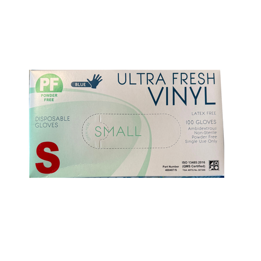 Ultra Fresh Vinyl Gloves Blue Powder Free S - Box (100pc)